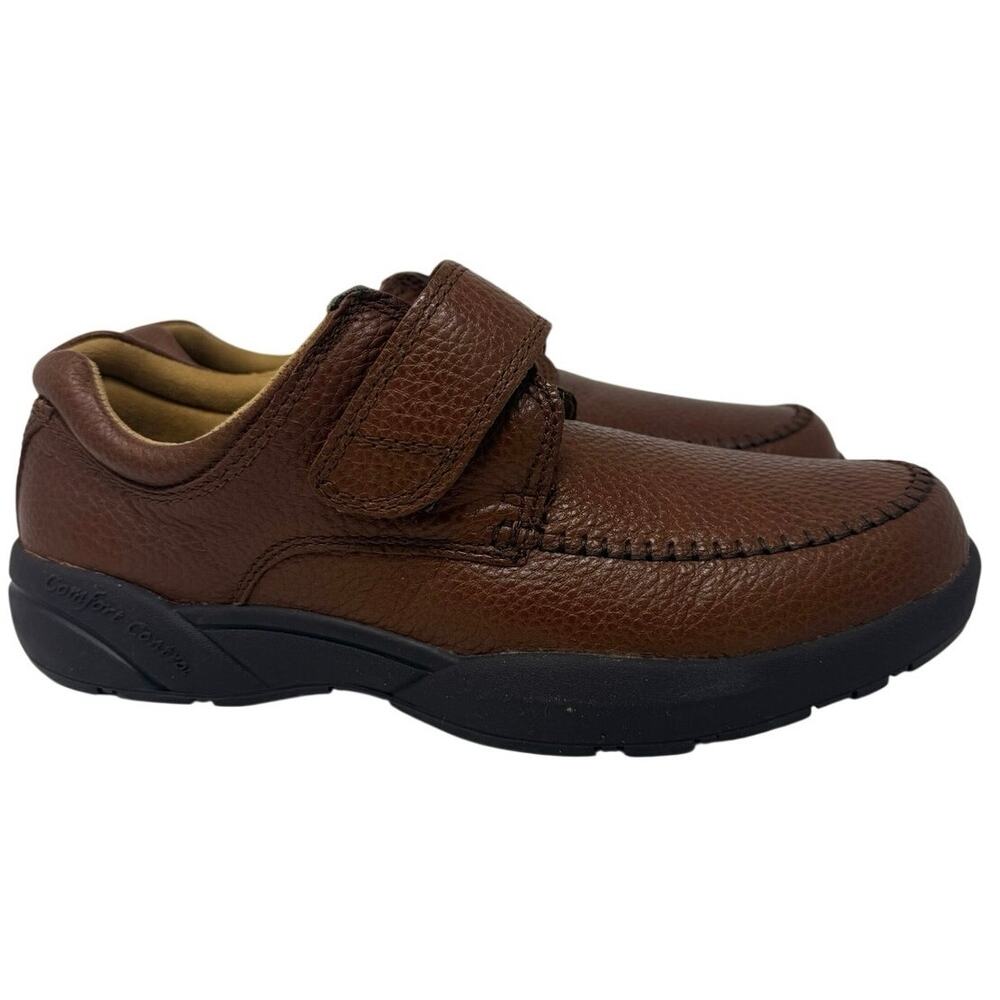 Dr Comfort Men’s Leather Strap Slip On Shoes Brown Comfort Walking Size 9.5
